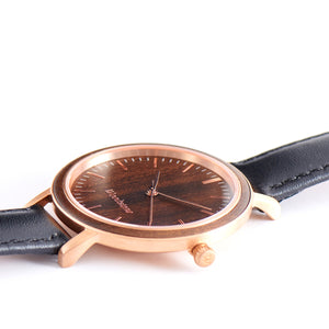 Serenity Black Sandalwood - Rose Gold Women's Wooden Watch Side