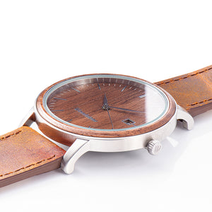 Florence walnut wood watch silver