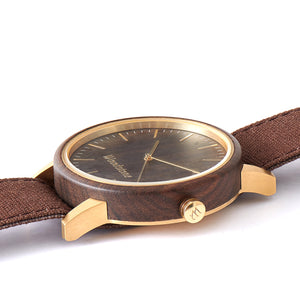 Troy Black Sandalwood - Gold Canvas Wooden Watch Side