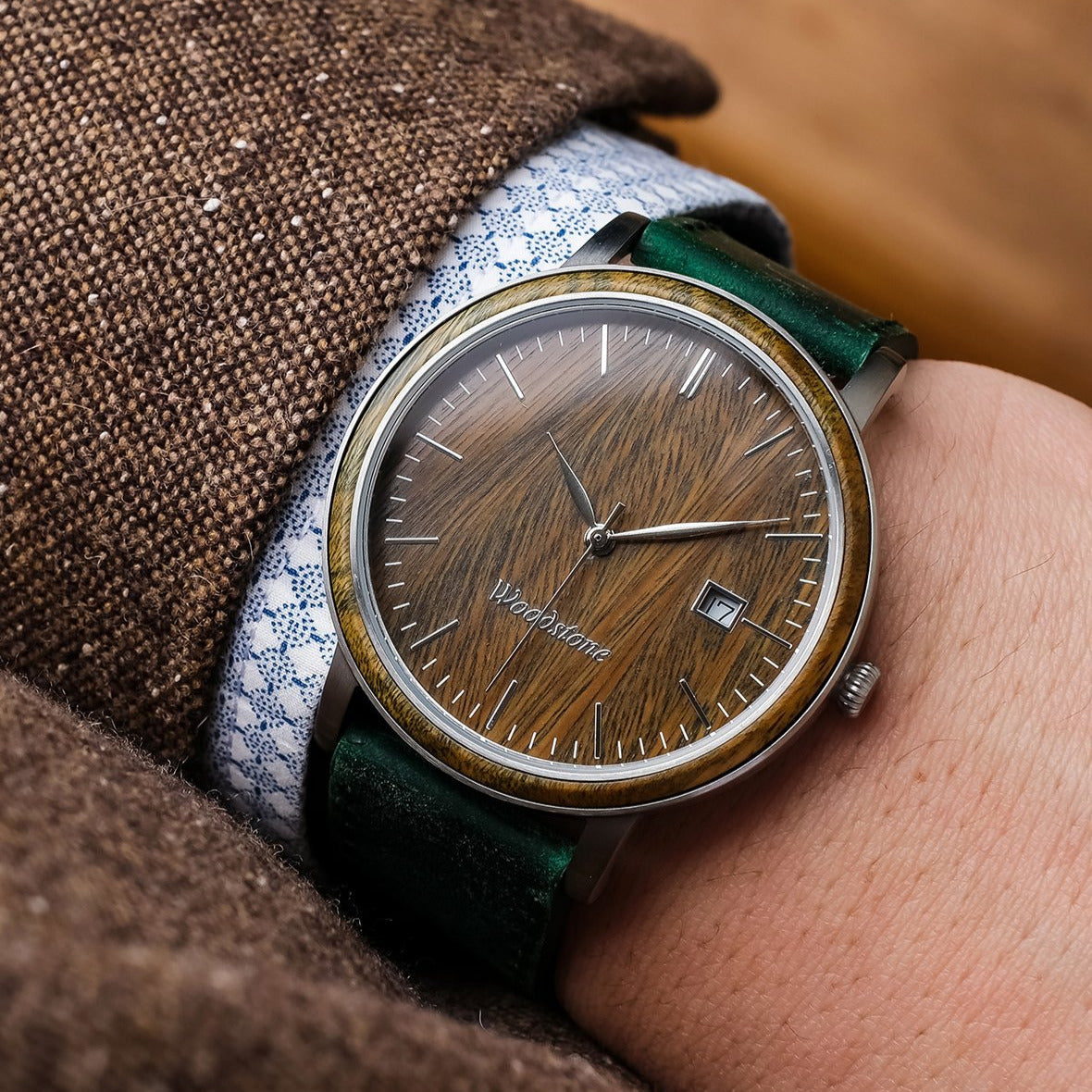 Florence green sandal wood watch silver